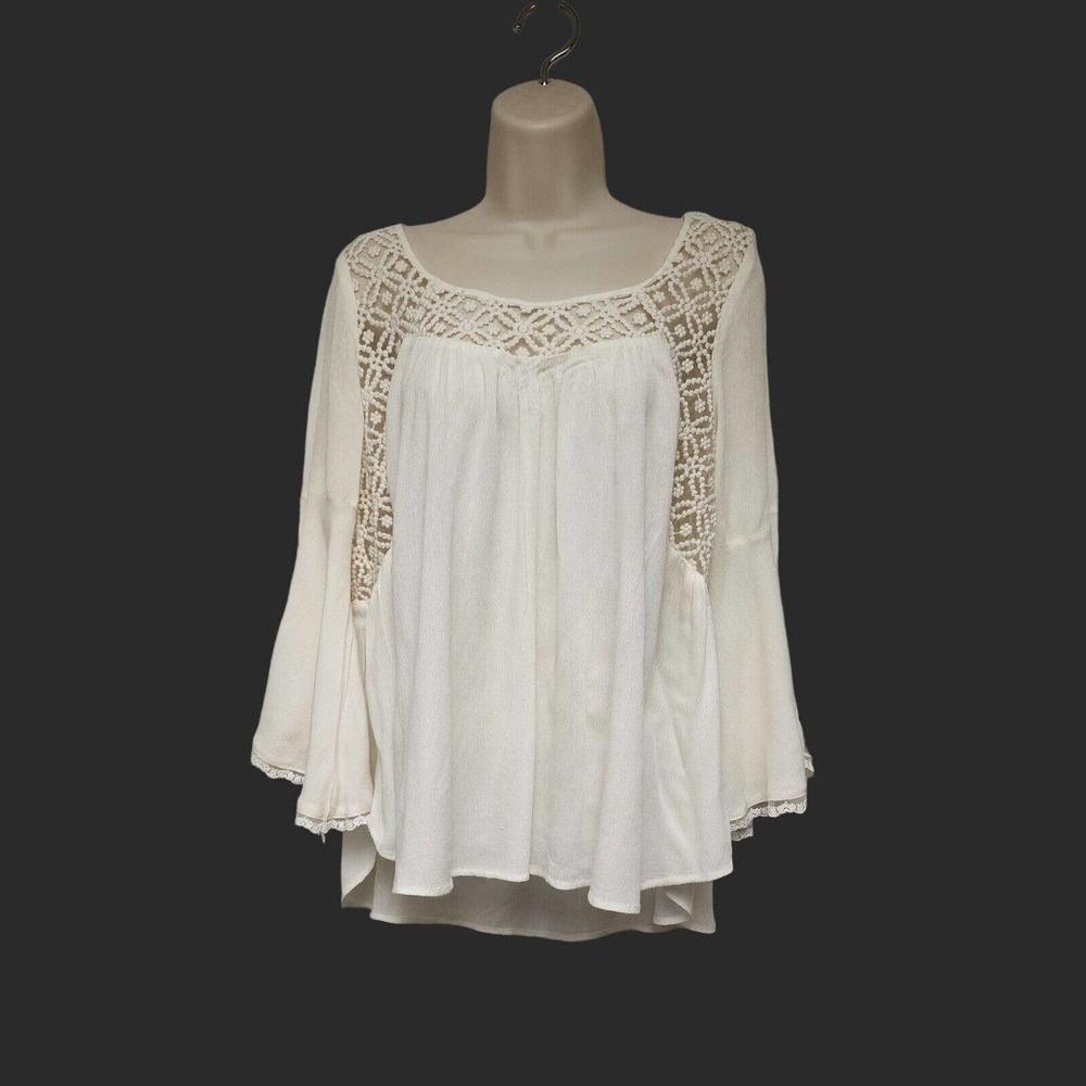 Blush Noir Boho 3/4 Bell Sleeve Lace Flowy Blouse Size Large